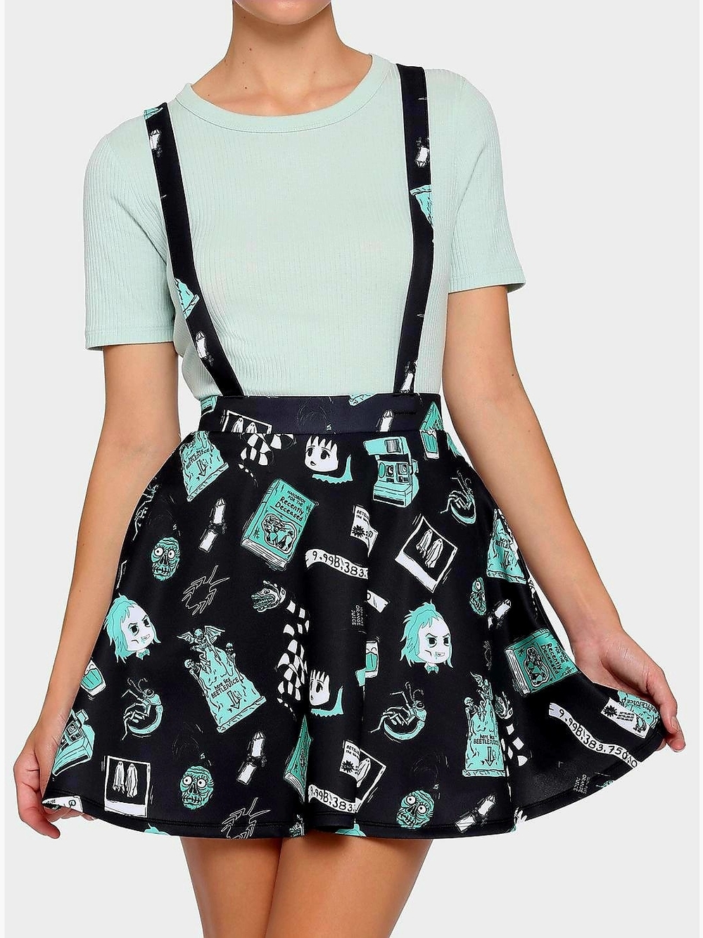 Hot Topic Beetlejuice Skater Skirt With Suspender Straps